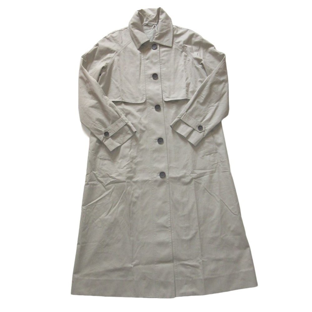 NWT Everlane The Long Mac Coat in Stone Light Khaki Twill Cotton Maxi Trench